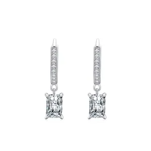 925 Sterling Silver Rectangular Zirconia Dangle Earrings For Women Elegant Geometric Light Luxury Fashion Jewelry Accessory