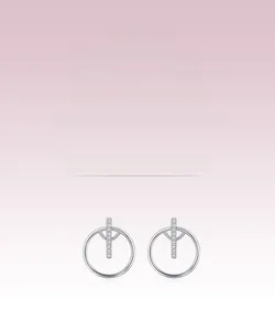 Macro detail of S925 sterling silver round earrings with micro-pave white cubic zirconia