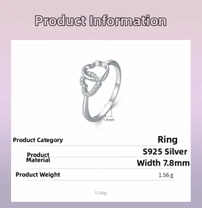 Macro view of S925 sterling silver interlocking double heart ring with CZ micro-pave