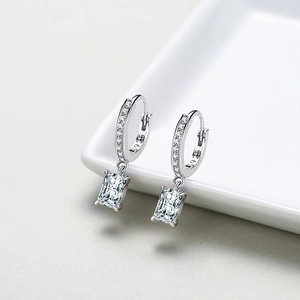 Elegant S925 sterling silver rectangular cubic zirconia drop earrings with micro-inlay stones