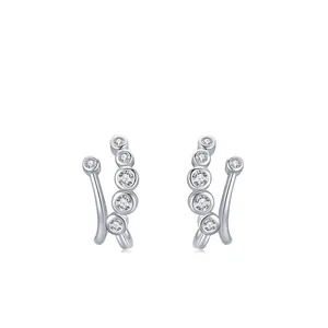925 Sterling Silver Double Layer Bubble Stud Earrings Micro Inlaid Zirconia Geometric C Shape Jewelry For Women Gift