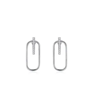 925 Sterling Silver Geometric Oval Stud Earrings For Women Micro Inlaid Zirconia Simple Minimalist Detachable Jewelry Accessories