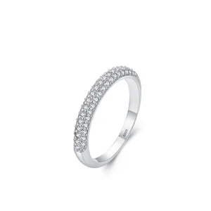 Luxury 925 Sterling Silver Stackable Pave Rhinestone Ring For Women Elegant Geometric Finger Ring Minimalist Jewelry Gift