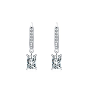 Elegant S925 silver huggie earrings featuring a rectangle emerald-cut crystal pendant