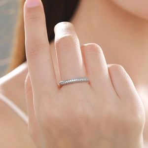 Elegant S925 sterling silver band ring with multi-row pavé crystals for women