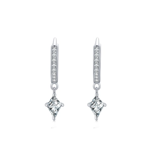 S925 sterling silver hoop earrings with rhombus cut cubic zirconia and micro-pave diamonds