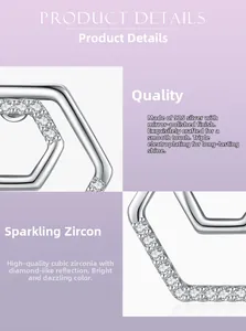 Detailed macro view of S925 silver geometric earring with cubic zirconia inlay details