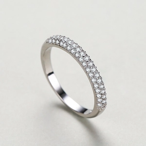 Elegant S925 sterling silver ring with three rows of sparkling pavé cubic zirconia diamonds