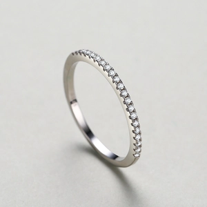 Minimalist S925 sterling silver ring with a sparkling row of pavé set round diamonds