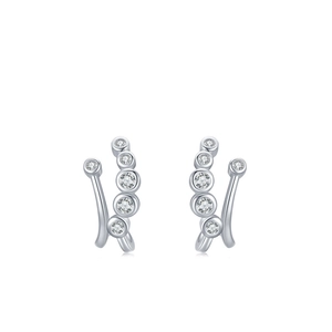 Elegant 925 sterling silver bubble stud earrings with curved cubic zirconia stones