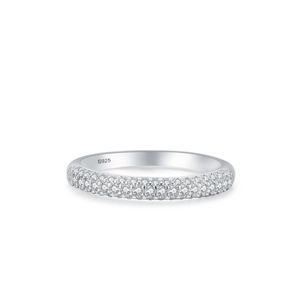Elegant S925 sterling silver ring with pavé set cubic zirconia rows on white background