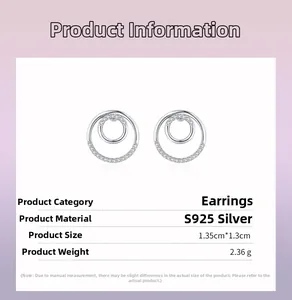 Detail of S925 sterling silver interlocking circle earrings with micro-inlaid diamonds
