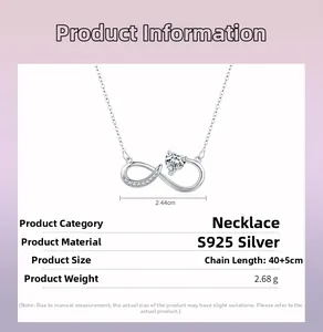 Détails du collier cœur infini en argent S925 avec pendentif 2,44cm et chaîne de 45cm