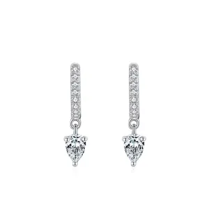 925 Sterling Silver Water Drop Hoop Earrings For Women Luxury Pear Cut Zirconia Pendant Earrings Geometric Micro Inlaid Jewelry