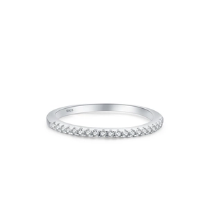 Minimalist S925 sterling silver band ring with micro-paved sparkling cubic zirconia