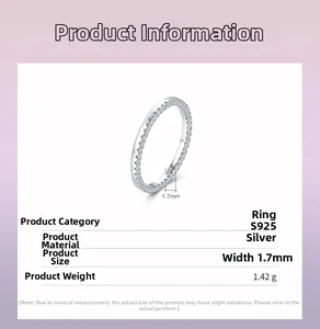Spécification détaillée de la bague 1,7mm en argent S925 avec de petits diamants