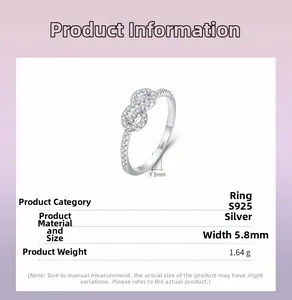 Detail of S925 sterling silver infinity ring showing 5.8mm width and 1.64g weight specs