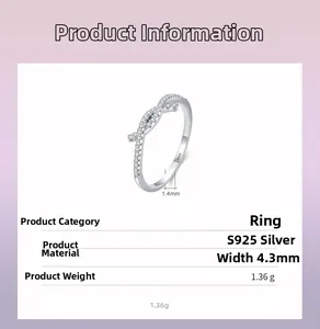 Detail view of S925 silver crossover ring showing 4.3mm width and 1.36g weight specs