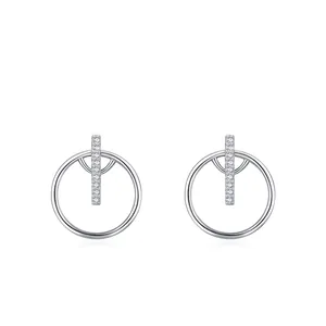 925 Sterling Silver Geometric Round Stud Earrings Zirconia Micro Inlaid Minimalist Jewelry For Women Daily Fashion Accessories