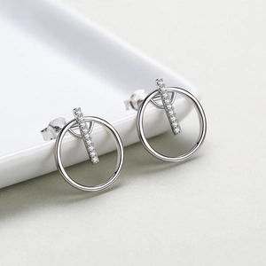 Elegant S925 sterling silver geometric circle earrings with paved zircon stones