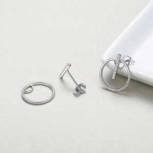 S925 sterling silver geometric circle stud earrings with micro-pave cubic zirconia
