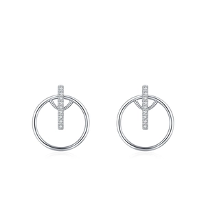 S925 sterling silver geometric circle stud earrings with micro-pave white cubic zirconia