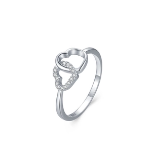 S925 sterling silver interlocking heart ring with sparkling pavé cubic zirconia