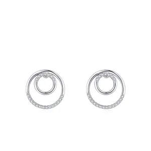 925 Sterling Silver Round Micro Inlaid Zirconia Stud Earrings For Women Niche Design Geometric Earrings Jewelry