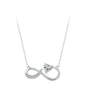 Collier Pendentif Cœur Infini en Argent Sterling 925 pour Femme Élégante Chaîne de Clavicule Incrustée de Strass Bijoux Cadeau