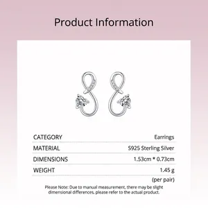 Boucles d'oreilles cœur infini en argent 925 avec zircons et détails de dimensions