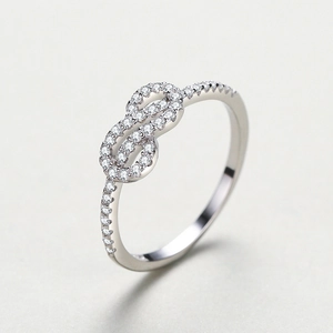 Elegant S925 sterling silver ring with geometric infinity knot and micro zircon inlay