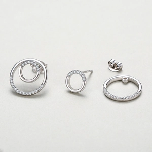 S925 sterling silver geometric round stud earrings with shimmering micro-pave zircon crystals