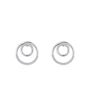 Minimalist S925 sterling silver double circle stud earrings with micro paved cubic zirconia