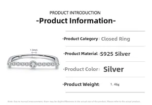 Detailansicht des S925 Silber-U-Rings mit 1,3mm Zirkonia-Besatz und Abmessungen