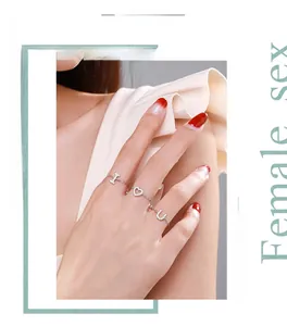 Close-up of s925 silver chain ring featuring I Heart U letters set with cubic zirconia