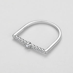 Minimalistischer S925 Sterling Silber U-Ring mit Pavé-Diamanten und einem Mittelstein