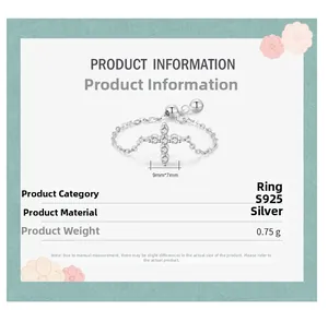 Detail specifications of S925 silver cross chain ring with micro-set crystals