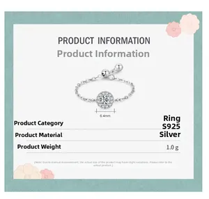 Detail view of S925 sterling silver chain ring with 6.4mm pavé circle and 1.0g weight info