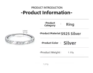 Spécifications techniques de la bague en argent S925 avec anneau de 2mm et poids de 1,57g