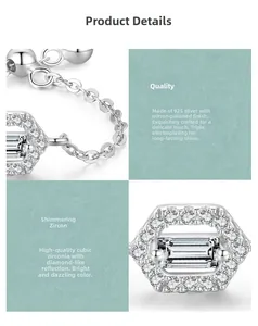 Close-up of S925 sterling silver ring with cubic zirconia in a hexagonal setting