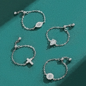 S925 sterling silver evil eye chain rings with adjustable pull design and zircon stones