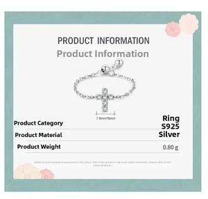 Detailed view of S925 sterling silver cross chain ring with 0.8g weight and 7.8mm pendant