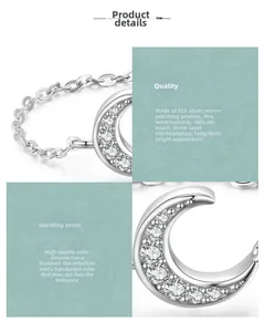 Detail of s925 silver moon ring with cubic zirconia micro-pave and mirror polishing