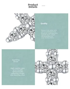 Macro detail of S925 silver cross earring with zirconia and mirror polished finish