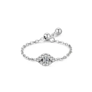 925 Sterling Silver Evil Eye Adjustable Chain Ring For Women With Zirconia Inlaid Micro Pave Exquisite Finger Ring Jewelry