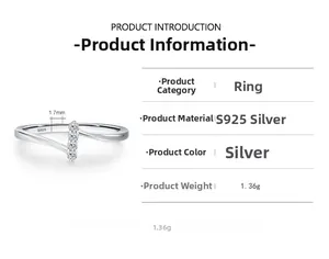Detailed close-up of S925 silver ring with four vertically set clear zircons