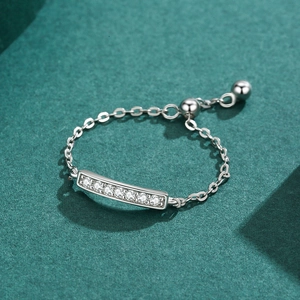 Minimalist S925 silver chain ring with a bar of seven pave-set cubic zirconia stones