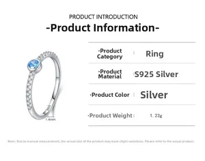 Detailansicht S925 Silberring mit blauem Zirkon und 1,4 mm schmalem Pavé-Band