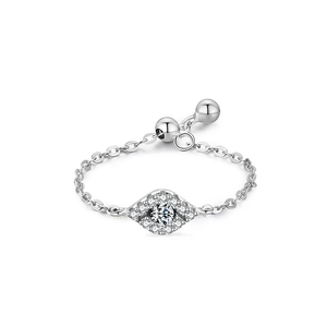 S925 sterling silver evil eye chain ring with micro-paved cubic zirconia crystals