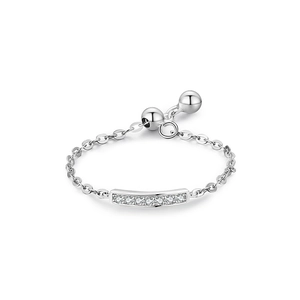 Adjustable S925 silver chain ring with geometric micro-pave cubic zirconia stones